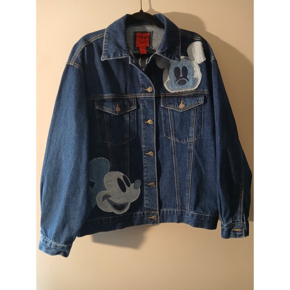 Disney Forever 21 Mickey Mouse Denim Jacket Blue Oversized Patchwork Womens S - Picture 4 of 10